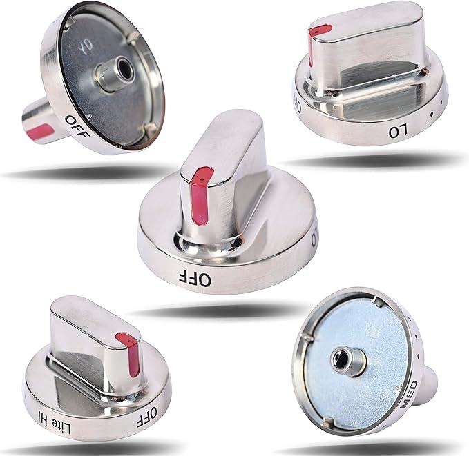 5 Pcs Gas Range Stove Burner Knobs Dial Knob Replaces DG64-00472B DG64-00347B For NX58F5500SS NX583G0VBSR NX58F5300SS NX58F5500SS/AA NX583G0VBSR/AA NX58F5300SS/AA NX583G0VBSR/AC Samsung Gas Range Oven