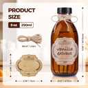 12 Pack, 8 OZ Amber Glass Bottles with Caps Leakproof Refilllable Empty Brown Boston Sample Dispensing Bottles for Homemade Vanilla Extract, Essential Oils, Potion, Juice, Ginger Shots, Liquids