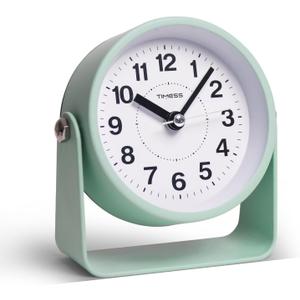 TIMESS Analog Alarm Clock, Silent Non-Ticking Quartz Movement, Battery-Operated with Snooze & On-Demand Light, Easy to Set Gentle Wake Bedside Desk Clock, Ideal for Home, Travel, Office (Green)