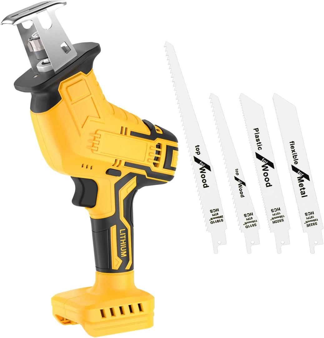 Cordless Reciprocating Saw for Dewalt 20V Battery, 150W Power Brush Reciprocating Saws, 0-3500 SPM Variable Speed, 4 Saw Blades Kit Cutting Tool for Wood Metal PVC (Battery Not Included)