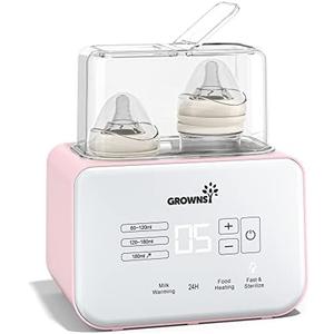 Baby Bottle Warmer, Gronwsy 8-in-1 Fast Milk Warmer with Timer Breastmilk or Formula, Fits 2 Bottles, Accurate Temperature Control, with Defrost, Sterili-zing, Keep, Heat Baby Food Jars Function