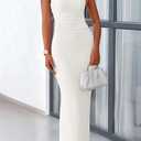 PRETTYGARDEN Women's 2026 Summer Formal Maxi Dresses Sleeveless One Shoulder Bodycon Ruched Mesh Wedding Guest Cocktail Dress (White, XXL)