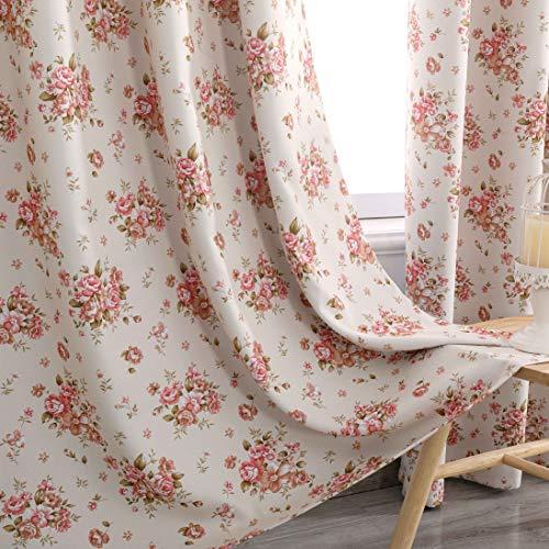 Autumn Dream Rose Beige Blackout Soundproof Curtains Panels for Bedroom Grommet Top Floral Farmhouse Curtains Drapes for Living Room, Dining Room,52 by 63 Inch