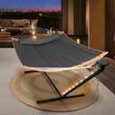 SUNCREAT Double Backyard Hammock with Solar Powered Lights for Outside, 475 lbs Capacity, Heavy Duty Self Standing Hammock with 12 ft Stand, Dark Grey