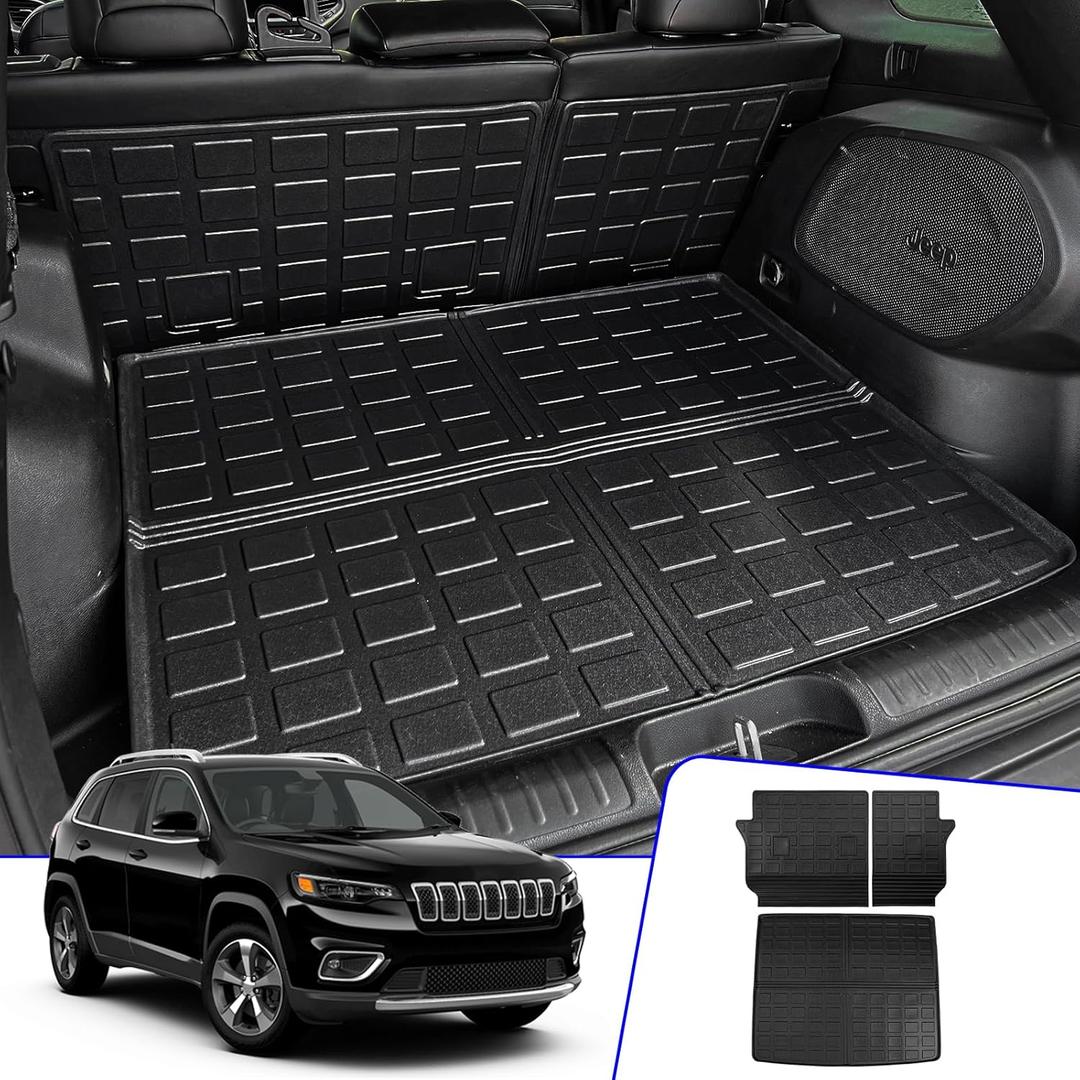 Rongtaod Cargo Mat Compatible with 2019-2023 Jeep Cherokee Cargo Liner Trunk Mat TPE Back Seat Cover Protector 2022 Jeep Cherokee Accessories (Trunk Mat+Backrest Mats)