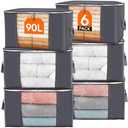 Lifewit 90L Large Storage Bags, 6 Pack Closet Organizers and Storage, Clothes Storage Bins with Lids, Foldable Storage Containers with Reinforced Handles for Clothing, Blanket, Bedding, Comforter Gray