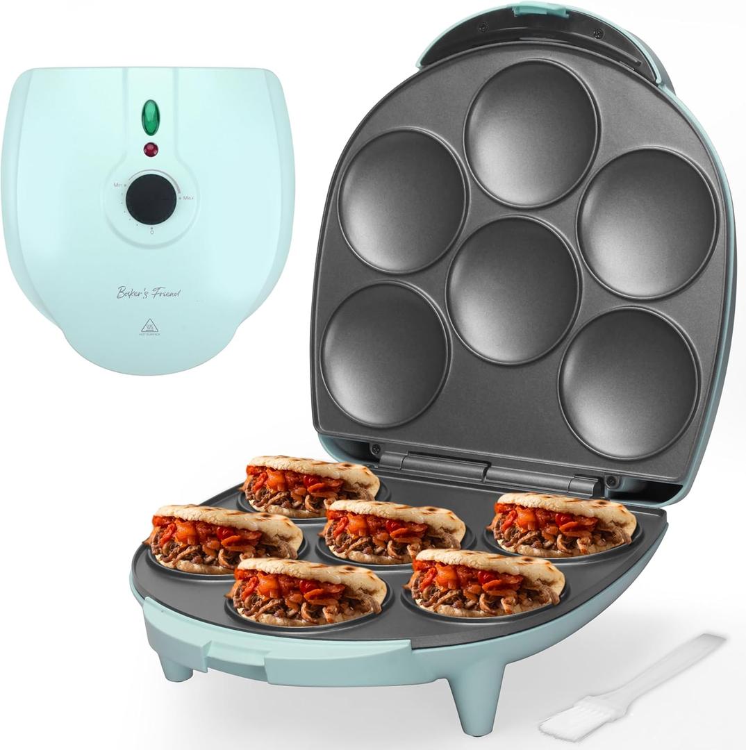 Baker's Friend Electric Arepas Maker with Browning Control, Mini Pancakes Maker, Pancake Maker Pan, Tostiarepa, Makes Corn Patties, Arepas, Mini Pancakes, Fried Eggs, Breakfast Sandwiches, Aqua