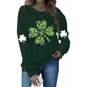 Ykomow St Patricks Day Sweatshirt Women Long Sleeve Leopard Shamrock St. patricks Shirts Tees (Green, L)