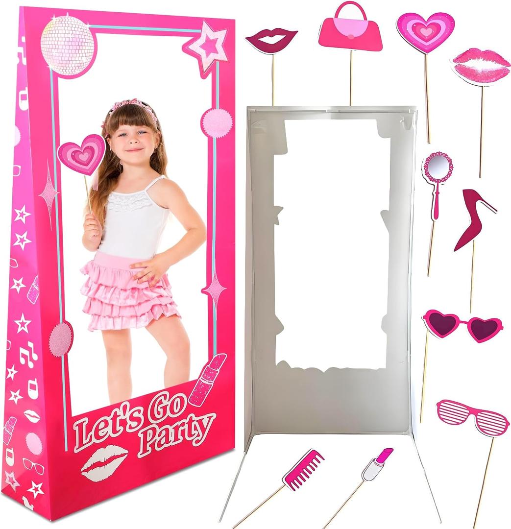 4.5 Ft Tall Life Size Photo Booth Props with Fixed Bracket, Stand-in Cardboard Doll Photo Props for Birthday Party Decorations, Girls Photoshoot, Pink Princess Doll Theme Decor