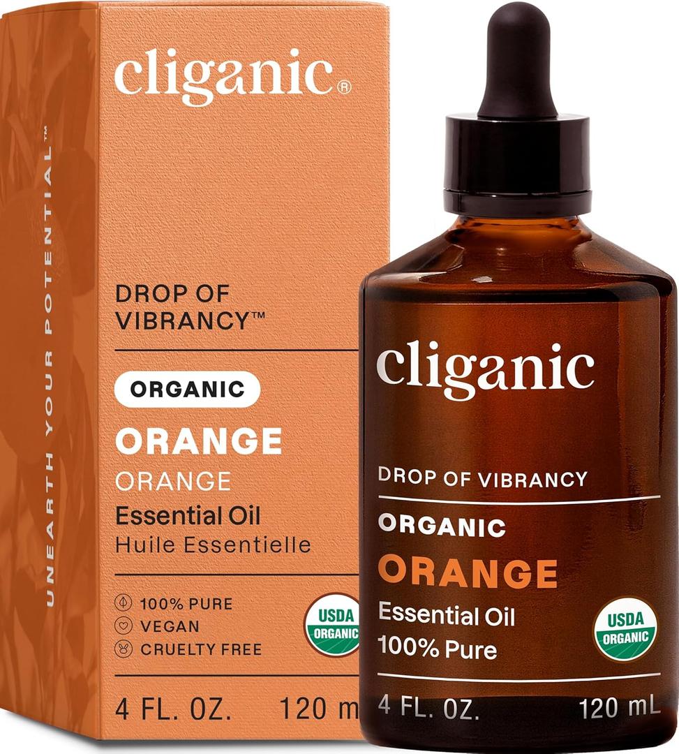 Cliganic Organic Sweet Orange Essential Oil, 4oz - 100% Pure Natural for Aromatherapy Diffuser | Non-GMO Verified