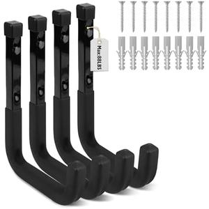 SEDY Heavy Duty Garage Storage Hook: 4-Piece 6" Wall Mount J Utility Hooks Holds 88 LB, Large Metal Garage Storage Ladders Hook, Utility Hooks for Bikes, Garden Tools