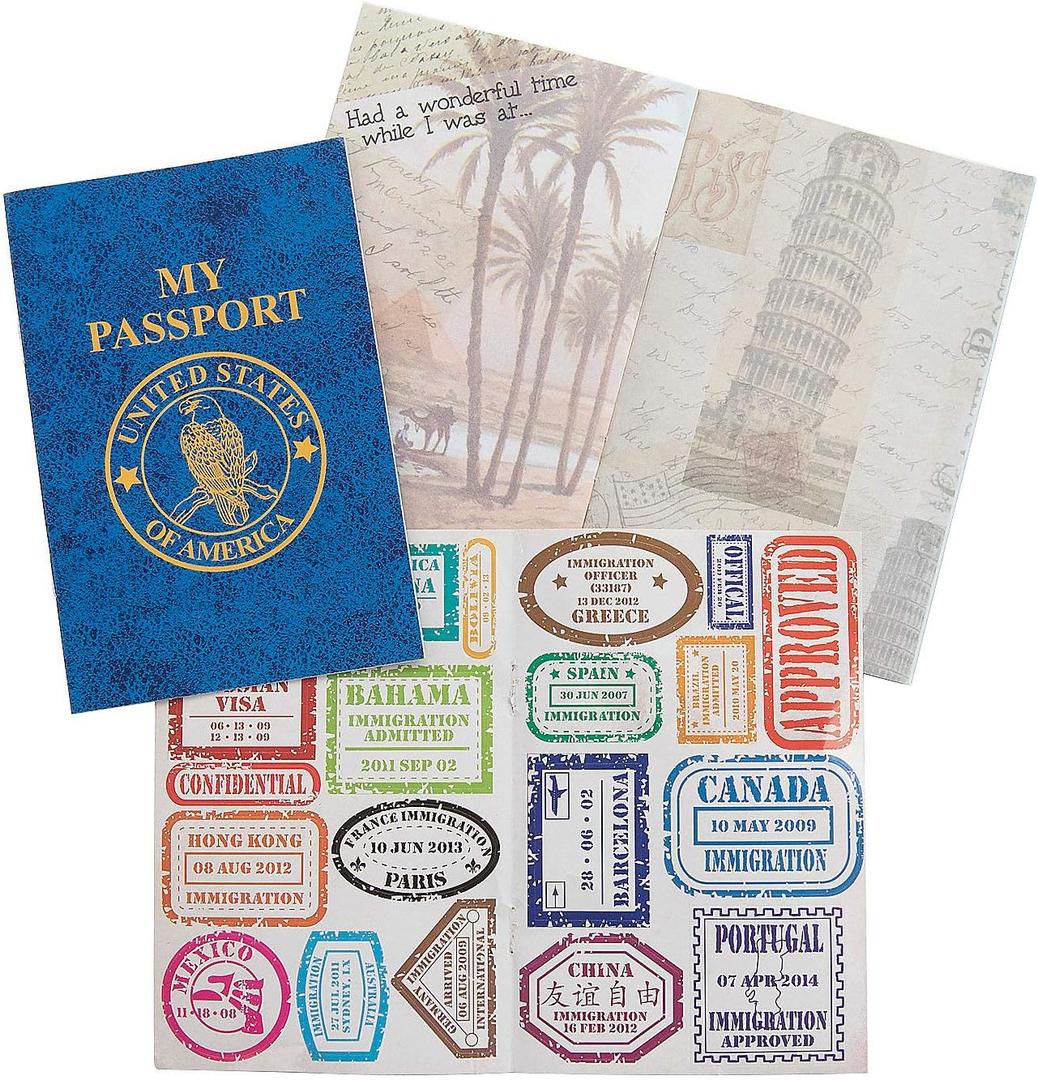 Passport Sticker Book for Kids (Set of 12 Books) Includes Assorted Travel Stamp Stickers (4" x 6")