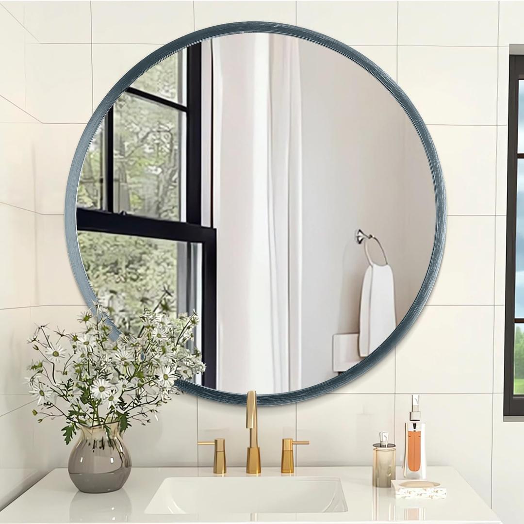 AOAOPQ Mirror for Wall Small Round Mirrors for Bathroom Entryway Living Room Hallway Bedroom Sapphire Turquoise Matte Frame Anti-Rust Hangs Horizontal (Blue)