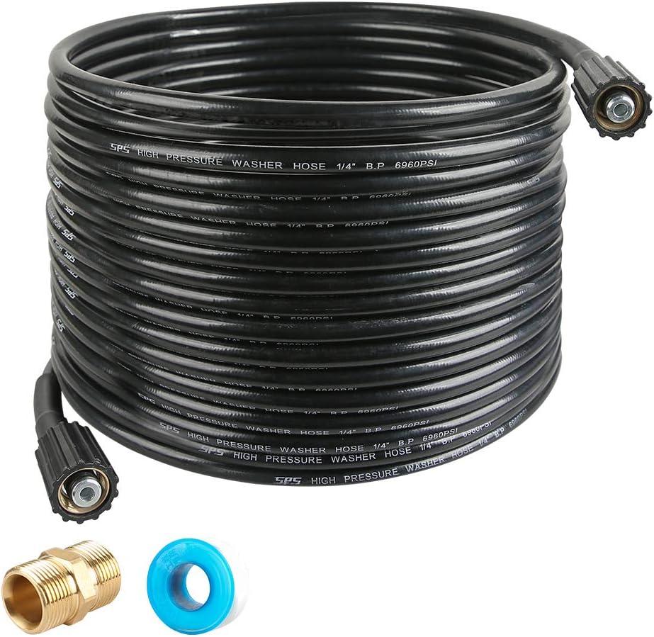 Pressure Washer Hose 50 FT X 1/4 Inch, Replacement Power Washer Hose for Most Brands, M22 14mm or M22 15mm Brass Thread, 3600 PSI