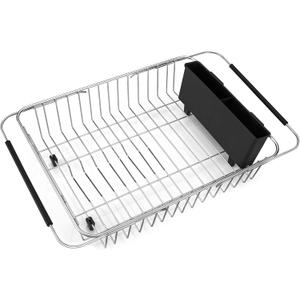 Adjustable Dish Drying Rack Over The Sink in Sink Or On Counter Dish Drainer with Removable Utensil Holder Rustproof Stainless Steel