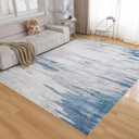OMERAI 6x9 Washable Area Rug, Low Pile Navy Blue Modern Abstract Design, Non-Slip Soft Thin Carpet for Living Room, Bedroom, Dining Room, and Office, Machine Washable, Durable, Stain Resistant