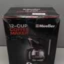 Mueller 12-Cup Drip Coffee Maker - Borosilicate Carafe, Auto-Off, Reusable Filter, Anti-Drip, Keep-Warm Function, Clear Water Level Window Coffee Machine, Kitchen Essentials & Accessories (Black)