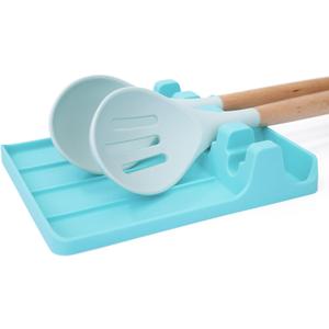 Silicone Spoon Rest - Large Cooking Utensil Holder with Drip Pad Walls - Multiple Spoon Rest with Wider Slots for Bigger Utensils, BPA-Free Spatula Rest for Stove, Kitchen, Countertop (Tranquil Turquoise)
