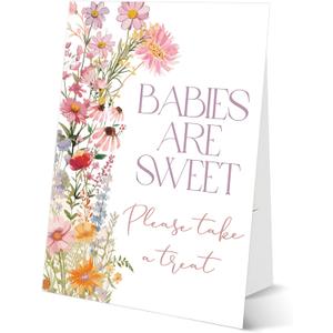 Wildflower Baby Shower Tabletop Sign, Babies Are Sweet Please Take a Treat, Include One 811 Sign with holder, Floral Gender Reveal Party Decoration Supplies - FL64