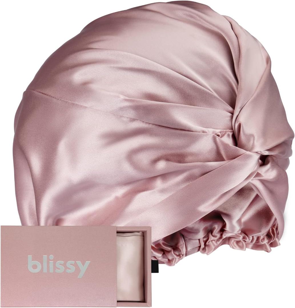 BLISSY Silk Bonnet For Sleeping For Long And Curly Hair - 100% Pure Mulberry Silk 22 Momme 6a High-grade Fibers (Pink)