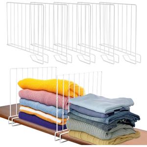 8-Pack 9 Tall Metal Shelf Dividers for Closet Organization, Wardrobe, Bookshelf, Cabinet, Cupboard - Closet Shelf Dividers - Easy to Install - No Tool - White PE Coating Steel