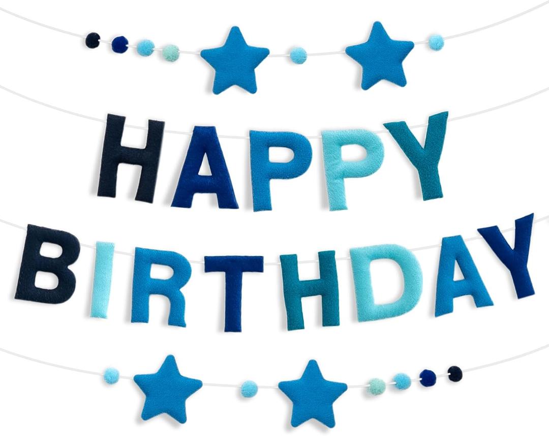 HOUSE OF PARTY Felt Happy Birthday Banner | Blue Happy Birthday Sign for Birthday Decor, Backdrop | Felt Garland for Birthday Party Decoration (Gradient Blue)