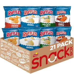 Ruffles Potato Chips, 4 Flavor Variety Pack, 1 oz Bags (Pack of 21), Best By: Sep 9 2025
