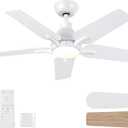 42 Inch Ceiling Fans with Lights and Remote, White Ceiling Fan, 5 Blade Modern Ceiling Fan for Bedroom, Living Room, Dining Room, Patio, Dimmable 6 Speeds DC Quiet