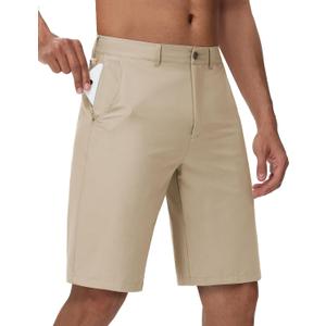 JWM Mens Golf Shorts 8"/11" Inseam with Zip Pocket Flat Front Dress Short | Stretch Lightweight Quick Dry Hybrid Casual Work Hiking Fishing Performance Comfy Chino Shorts for Men Summer with Drawstring (Beige, S)