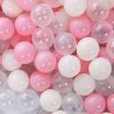 PlayMaty Colorful Pit Balls 2.1-inch Plastic Ocean Ball Crush Proof Stress Balls for Kids Pool Ball Playhouse Pit Accessories (100 balls-Pink+beige+transparent)