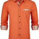 Enlision Dress Shirt for Men Button Down Long Sleeve Shirt Business Casual Inner Contrast Collar Wedding Shirts Regular Fit (Orange, L)