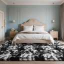 DweIke Fluffy Black White Shag Rugs for Bedroom Living Room, 3x5 Feet Soft Plush Tie-Dyed Cow Girls Boys Kids Rug, Non-Slip and Machine Washable Carpet for Dorm Nursery Classroom Decor