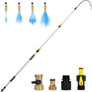 20FT Reach Gutter Cleaner, Gutter Cleaning Tools from the Ground with 3/4" Brass Shut-Off Valve & Bendable 360 Rotating Water Wand for Garden Hose, Safe Cleaning for 2nd Story Homes