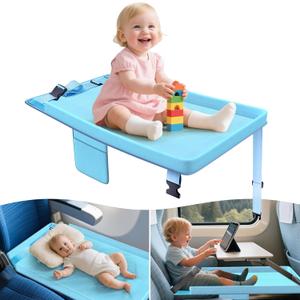 Toddler Airplane Bed - Airplane Seat Extender for Kids - Barrier Designed Flyaway Kids Bed Airplane with Pockets - Portable Plane Bed Foot Rest for Flights Travel Essentials Blue (Black)