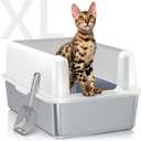 WoofiGo Stainless Steel Cat Litter Box with Lid, XL Metal Litter Box for Big Cats, Extra Large Litter Box with High Sides, Never Absorbs Odors, Non-Sticky, Easy Clean, Anti-Urine Leakage, with Scoop