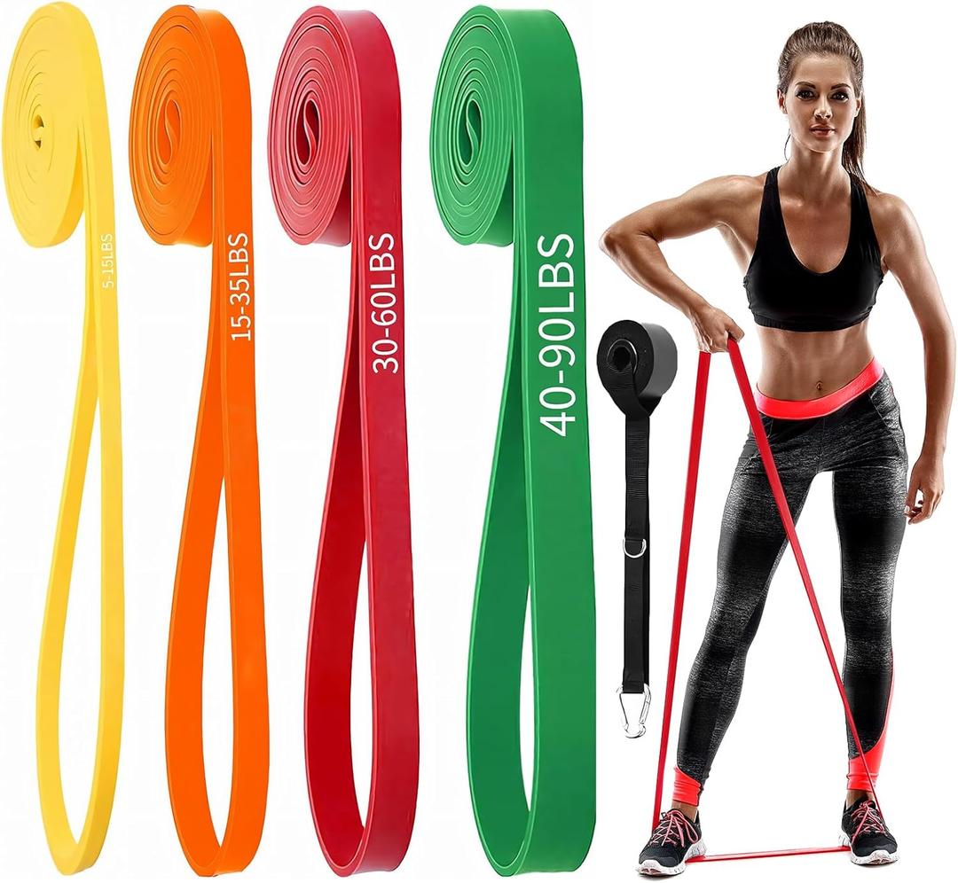 Resistance Bands for Working Out, 4-Level Pull Up Assist Bands Set with Door Anchor, Workout for Women and Men, Exercise Bands,Training, Plasticity, Physical Therapy at Home/Gym