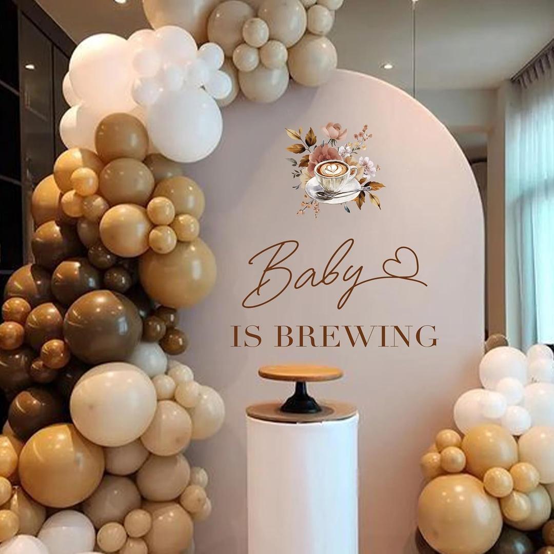Upfrist Baby is Brewing Wall Decal - Coffee Floral Themed Gender Reveal Party Decor Supplies,Baby Shower Party Decal Sign,Brewing Sign Balloon Arch Backdrop and Party Backdrop Decals