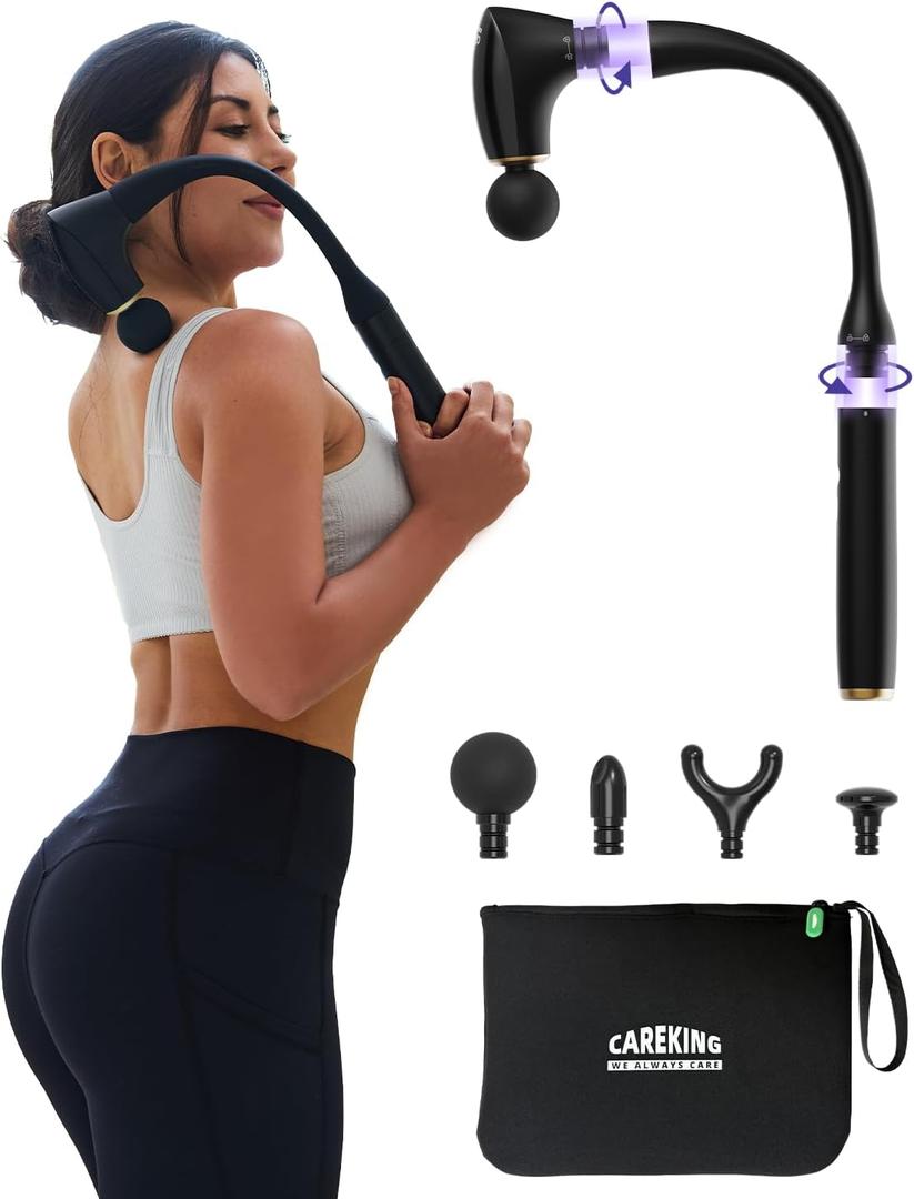2-in-1 Detachable Percussion Massage Gun with Extension Handle, Back Massager for Pain Relief Deep Tissue Muscle Massager for Arm Shoulder Lower Back Thigh Waist, Gifts for Women Men, FSA-HSA Eligible (Black Gold)