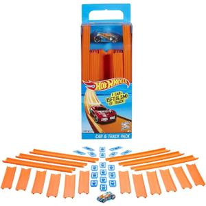 Hot Wheels Toy Car Straight Track Set with 37 Component Building Parts & 1:64 Scale Vehicle