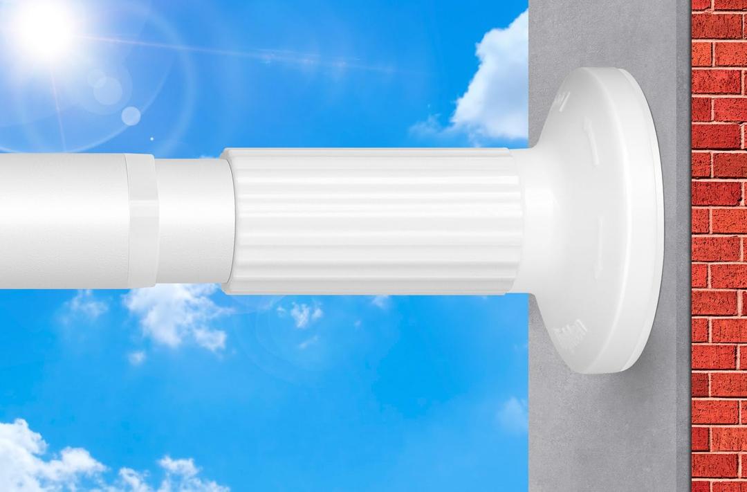White Shower Curtain Rod 51-86 Inch, Adjustable Curtain Rod No Drilling for Window or Bathroom Closet, Outdoor Curtain Rod for Patio, Easy to Install, Never Rust, Rod Diameter 1.26 Inches-White