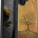 Carveit Magnetic Wooden Case for iPhone 16 Plus Case, Wood Artisan Engraved & Black Soft TPU Shockproof Cover, Compatible with MagSafe Wireless Chargers (The Yin Yang Tree) Cherry