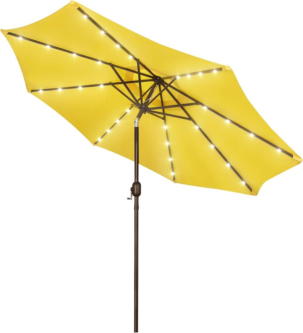 Blissun 9 ft Solar Umbrella, 32 LED Lighted Patio Umbrella, Table Market Umbrella, Outdoor Umbrella for Garden, Deck, Backyard, Pool and Beach (Yellow)