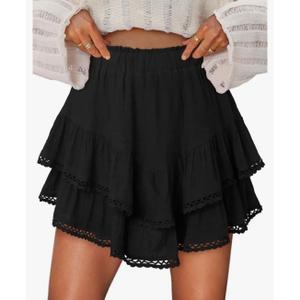 Flowy Shorts for Women Ruffle Skorts Mini Skirts High Waisted Teen Gilrs Tennis Skort Summer Shorts Black M