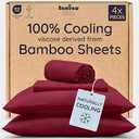 Bambaw Queen Size 4pcs Cooling Sheets Set 100% Viscose Derived from Bamboo, Luxury Bedding, Soft Sheets, Deep Pocket Fits Up to 16'' Mattresses (Burgundy)