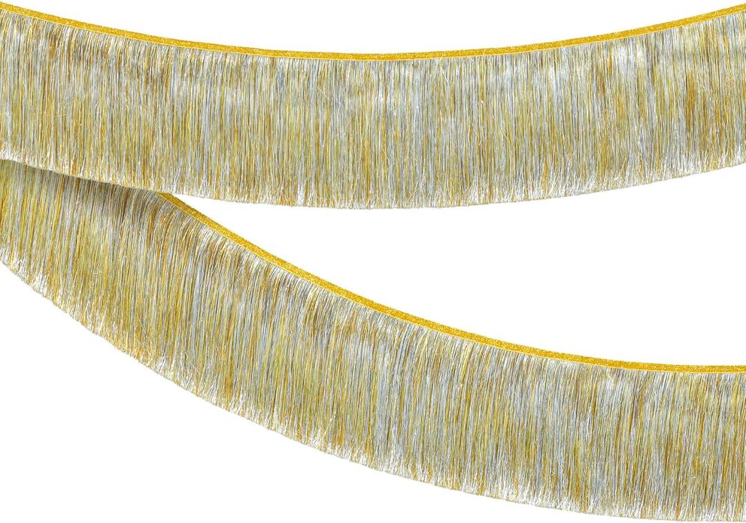 KatchOn, Silver and Gold Fringe Banner Garland - 6.5 Feet, Pack of 2 | Gold Fringe Garland for Golden Birthday Decorations | Golden, Silver Streamers for, Bridal Shower, Bachelorette Party Decorations