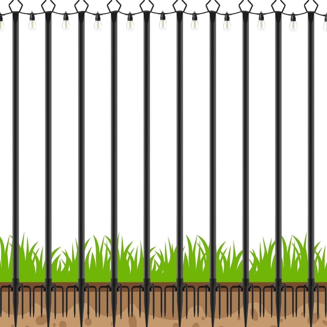 AHRLHR 10 Pack String Light Poles,Poles for Outdoor String lights10 Ft Metal Poles with Fork for Outdoor String Lights,Outdoor Light Poles with Fork,Patio,Deck,Backyard