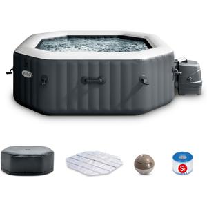 INTEX 28433EP PureSpa Bubble Deluxe Spa Set: Includes Energy Efficient Spa Cover 120 Bubble Jets Octagonal Design 4 Person Capacity 71" x 71" x 28"