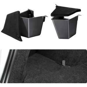 BASENOR 2025 2026 Tesla Model Y Trunk Storage Bins, (Proprietary Design) Trunk Organizer with Carpeted Lid, Rear Trunk Side Storage Box for 5-Seats Model Y Juniper Interior Accessories