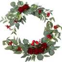 H&W 2pcs Small Size Artificial Wedding Arch Flowers for Wedding Sign, Floral Swag Dusty Decor for Reception Ceremony Backdrop Sweetheart Table Red Rose