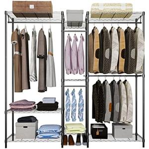 Serxis 6 Tiers Heavy Duty Clothes Shelf,Metal Garment Rack, Adjustable Garment Rack with Hanging Rod and Wire Fixing Baskets,Max Load 720LBS,Black